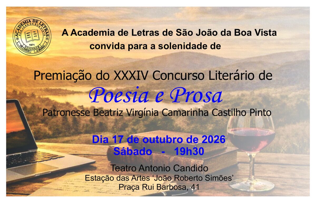 Convite para a premiação do XXXIV Concurso Literário de Poesia e Prosa